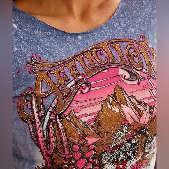 Affliction women’s skeleton Valley scoop neck t-shirt rhinestones cutouts NWT XS - Picture 3 of 11